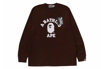 Pre-owned Bape Mad Face College Long Sleeve Tee Brown