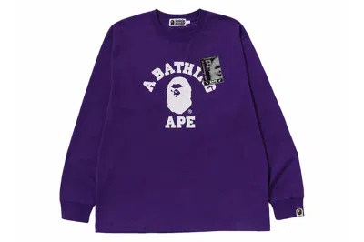 Pre-owned Bape Mad Face College Long Sleeve Tee Purple