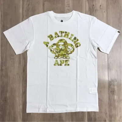 Pre-owned Bape Mania Gold Card Camo Milo College Logo T-shirt In White