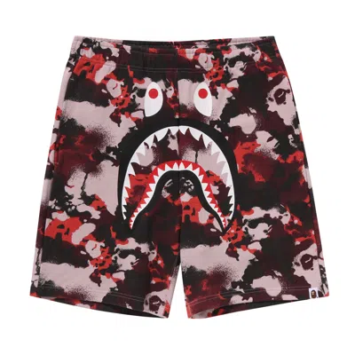Pre-owned Bape Map Camo Regular Fit Shark Sweatshorts 'red'