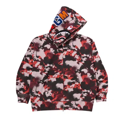 Pre-owned Bape Map Camo Shark Relaxed Fit Full Zip Hoodie 'red' | Men's Size Xxl