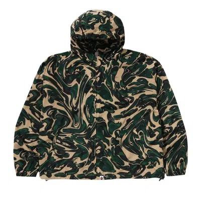 Pre-owned Bape Marbling Camo Bathing Ape Logo Nylon Hooded Jacket 'green'