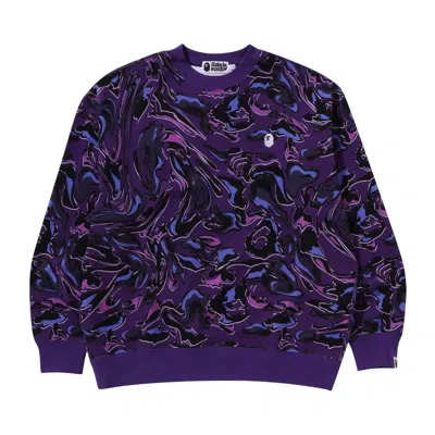 Pre-owned Bape Marbling Camo Logo Relaxed Fit Crewneck Sweatshirt 'purple'