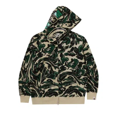 Pre-owned Bape Marbling Camo Shark Relaxed Fit Full Zip Hoodie 'green'