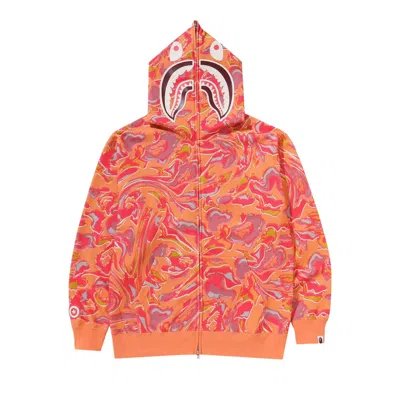 Pre-owned Bape Marbling Camo Shark Relaxed Fit Full Zip Hoodie 'orange'