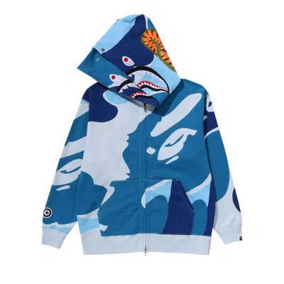 Pre-owned Bape Mega Abc Camo Double Shark Relaxed Fit Full Zip Hoodie 'blue' | Men's Size L