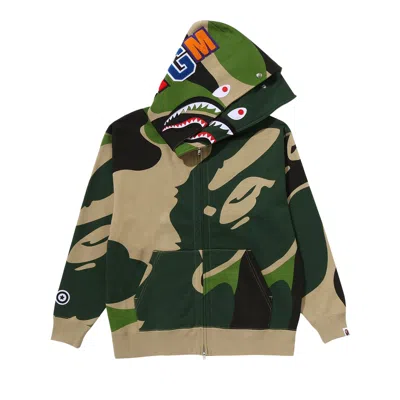 Pre-owned Bape Mega Abc Camo Double Shark Relaxed Fit Full Zip Hoodie 'green' | Men's Size Xl
