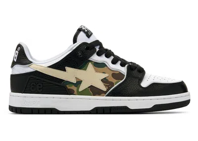 Pre-owned Bape Men's A Bathing Ape  Sk8 Sta Embroidery Heel Patch Sneakers In Black/white/green
