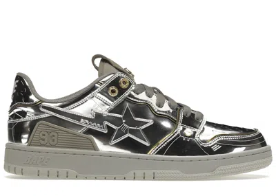 Pre-owned Bape Men's A Bathing Ape  Sk8 Sta Hajime Sorayama Sneakers In Metallicin Silver/metallic Silver/white