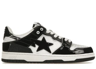 Pre-owned Bape Men's A Bathing Ape  Sk8 Sta Panda Patent Sneakers In Black/white