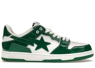 Pre-owned Bape Men's A Bathing Ape  Sk8 Sta Patent Sneakers In Green/white In Multi