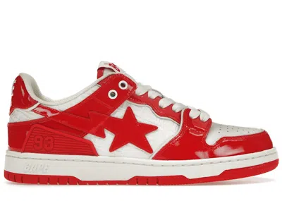 Pre-owned Bape Men's A Bathing Ape  Sk8 Sta Patent Sneakers In Red/white In Multi