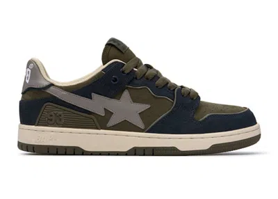 Pre-owned Bape Men's A Bathing Ape  Sk8 Sta Sneakers In Navy Blue/khaki/grey