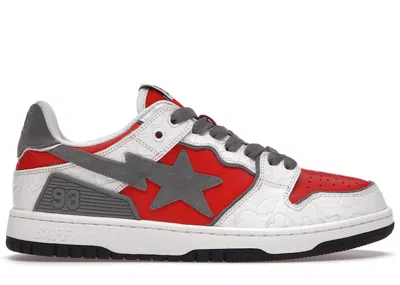 Pre-owned Bape Men's A Bathing Ape  Sk8 Sta Sneakers In White/red