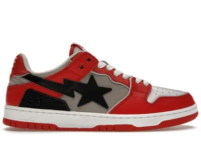 Pre-owned Bape Men's A Bathing Ape  Sk8 Sta Sneakers In White/red/grey In Multi
