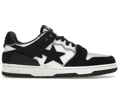 Pre-owned Bape Men's A Bathing Ape  Sk8 Sta Suede Sneakers In Black/white In Multi