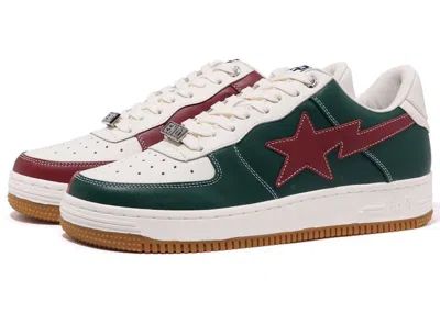 Pre-owned Bape Men's A Bathing Ape  Sta End. Bowling Sneakers In Ivory/dark Green/maroon In Multi