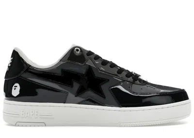 Pre-owned Bape Men's A Bathing Ape  Sta Icon Low Patent Sneakers In Black/grey/white