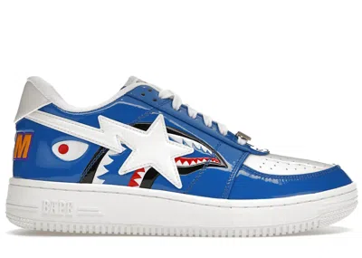 Pre-owned Bape Men's A Bathing Ape  Sta Low Block Shark Sneakers In Blue/white