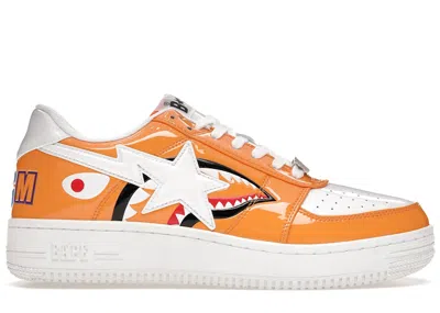 Pre-owned Bape Men's A Bathing Ape  Sta Low Block Shark Sneakers In Orange/white In Multi