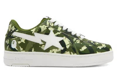 Pre-owned Bape Men's A Bathing Ape  Sta Low Clot Digital Camo Sneakers In Green/white In Multi