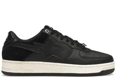Pre-owned Bape Men's A Bathing Ape  Sta Low Suede Heel Sneakers In Black/white