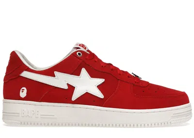 Pre-owned Bape Men's A Bathing Ape  Sta Low Suede Sneakers In Red/white In Multi
