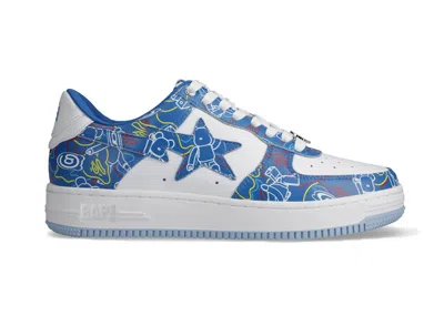 Pre-owned Bape Men's A Bathing Ape  Sta Medicom Toy Bearbrick Camo Sneakers In White/blue/yellow