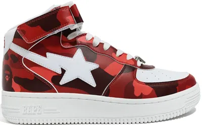 Pre-owned Bape Men's A Bathing Ape  Sta Mid Camo Red Sneakers In Red Camo/white In Multi