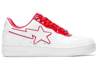 Pre-owned Bape Men's A Bathing Ape  Sta Patent Leather Sneakers In White/red