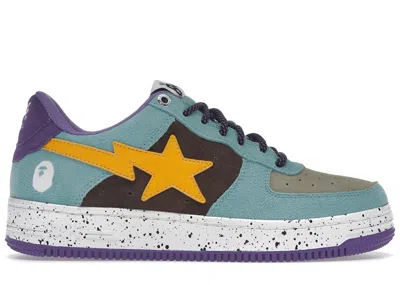 Pre-owned Bape Men's A Bathing Ape  Sta Suede Sneakers In Teal/brown/yellow In Multi