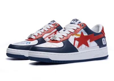 Pre-owned Bape Men's A Bathing Ape  Sta Usps Sneakers In White/navy Blue/red In Multi