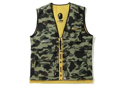 Pre-owned Bape Men's  1st Camo 2layer Reversible Utility Vest In Green