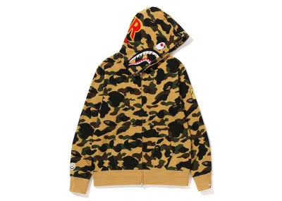 Pre-owned Bape Men's  1st Camo 2nd Ponr Shark Full Zip Hoodie In Yellow