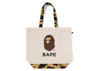 Pre-owned Bape Men's  1st Camo Ape Head Tote Bag In Ivory In White