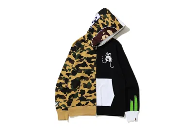 Pre-owned Bape Men's  1st Camo Ape Panda Half Full Zip Hoodie In Yellow