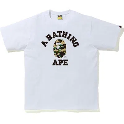 Pre-owned Bape Men's  1st Camo College T-shirt In White/yellow