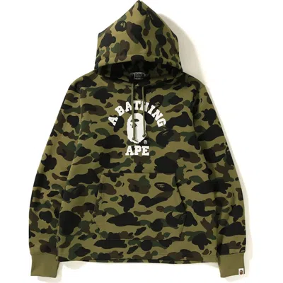 Pre-owned Bape Men's  1st Camo College Wide Pullover Hoodie In Green