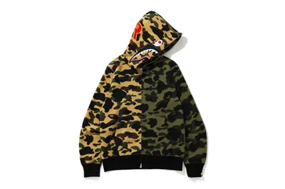 Pre-owned Bape Men's  1st Camo Half Shark Full Zip Hoodie In Green/yellow
