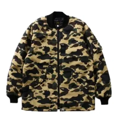 Pre-owned Bape Men's  1st Camo Long Length Ma 1 Jacket In Yellow