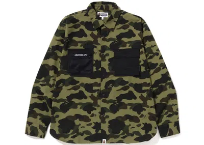 Pre-owned Bape Men's  1st Camo Outdoor Detail Pocket Relaxed Fit Shirt In Green