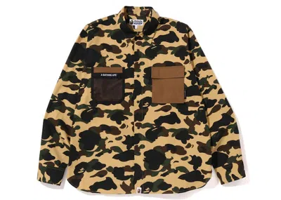 Pre-owned Bape Men's  1st Camo Outdoor Detail Pocket Relaxed Fit Shirt In Yellow