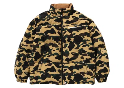Pre-owned Bape Men's  1st Camo Reversible Down Jacket In Yellow