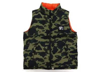 Pre-owned Bape Men's  1st Camo Reversible Down Vest (fw21) In Green