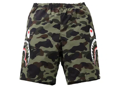 Pre-owned Bape Men's  1st Camo Side Shark Beach Shorts In Green