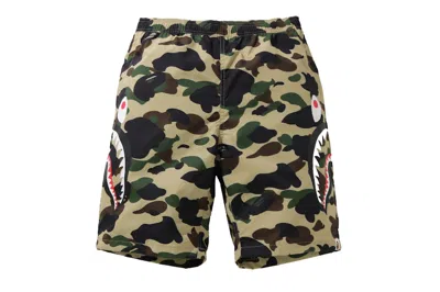Pre-owned Bape Men's  1st Camo Side Shark Beach Shorts In Yellow
