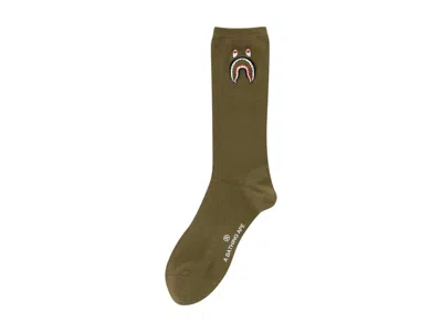 Pre-owned Bape Men's  1st Shark Socks/drab In Olive/olivedrab Green