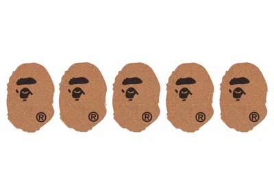 Pre-owned Bape Men's  A Bathing Ape Ape Head Cork Coaster Set In Beige