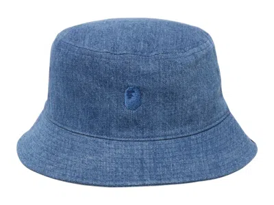 Pre-owned Bape Men's  A Bathing Ape Sta Denim Bucket Hat In Blue/light Indigo