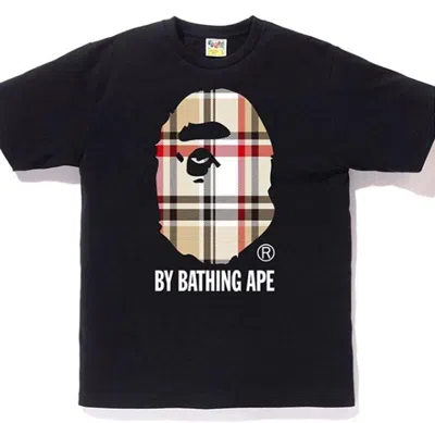 Pre-owned Bape Men's  A Bathing Ape Check By Tee Shirt In Black/beige In Multi